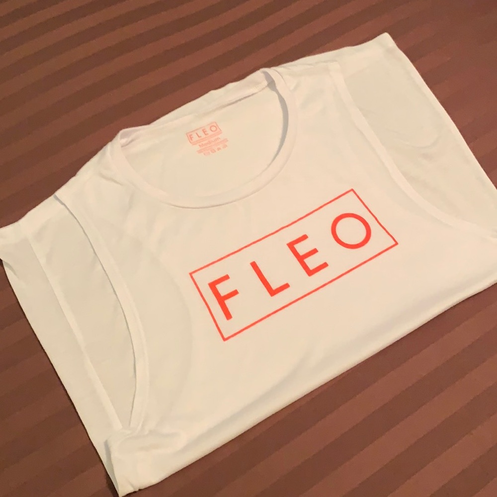 Fleo White Muscle Tee with Coral Logo